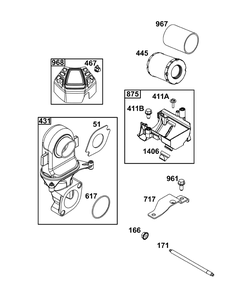 Air Cleaner Group Diagram and Parts List for 44X977-0012-G1  Briggs and Stratton Engine